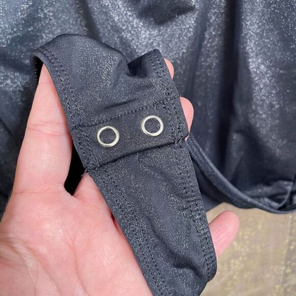 Express Gray Silver Body Contour Metallic Twist Front Long Sleeve Bodysuit, XL - Picture 5 of 7